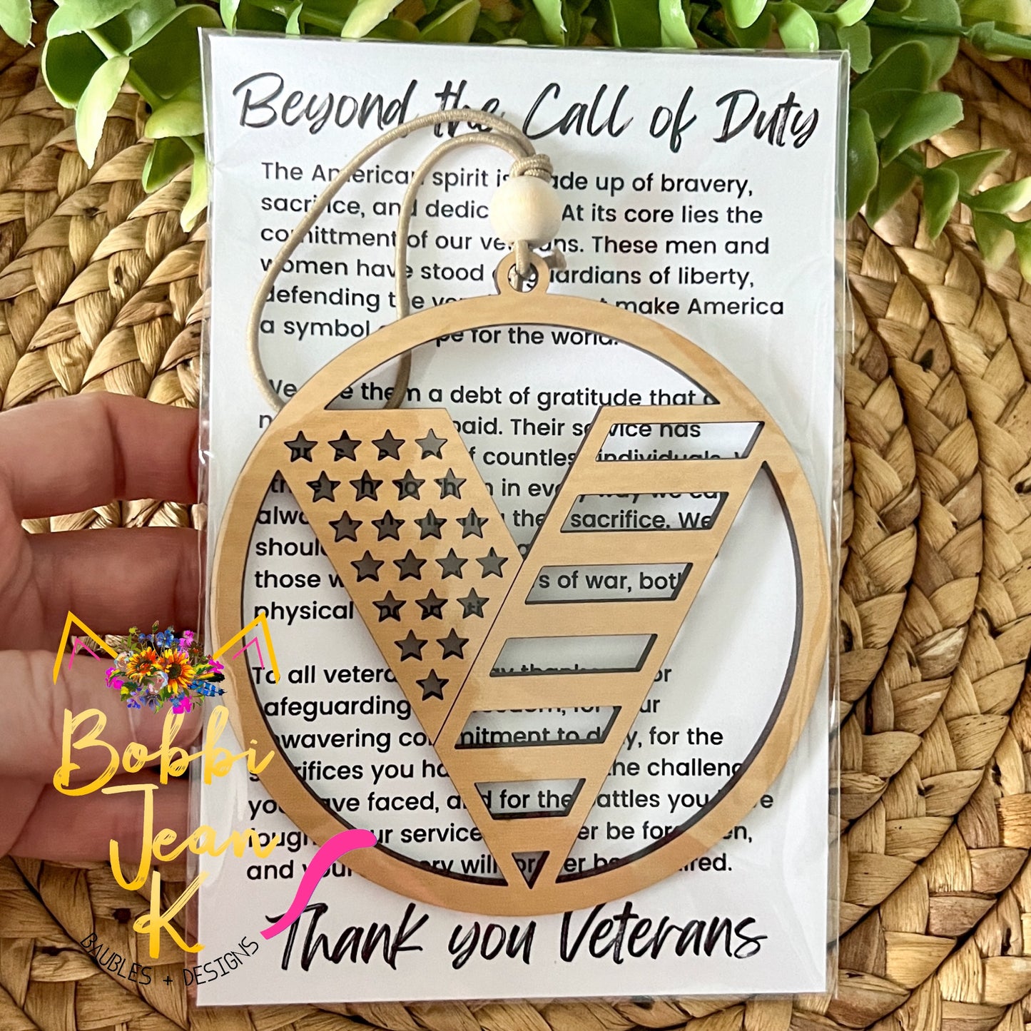 Veterans "Beyond the Call of Duty" Wood Story Ornament & Car Charm