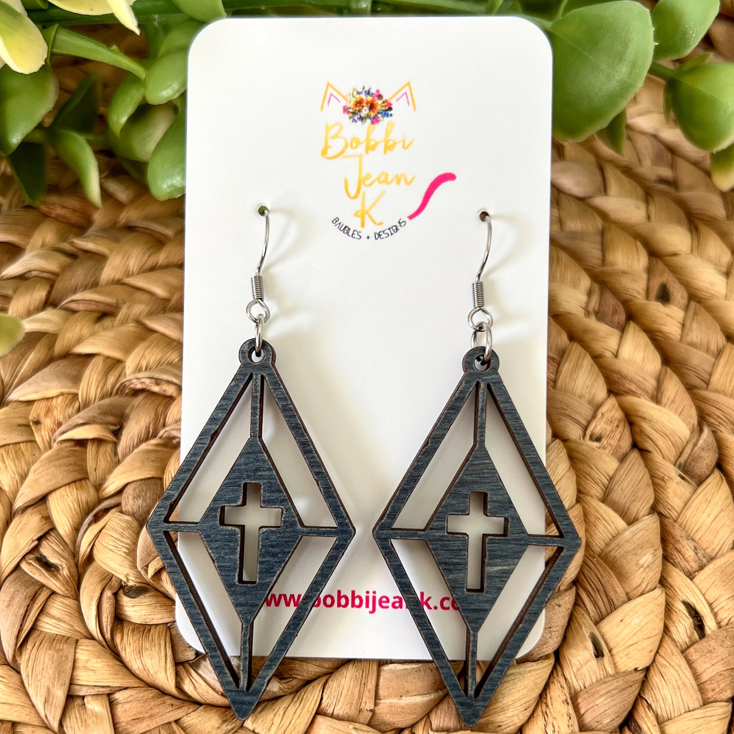 Cross Diamond Dyed Wood Earrings: Choose From 3 Colors