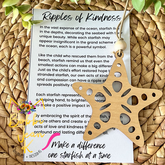 Starfish "Ripples of Kindness" Wood Story Ornament & Car Charm