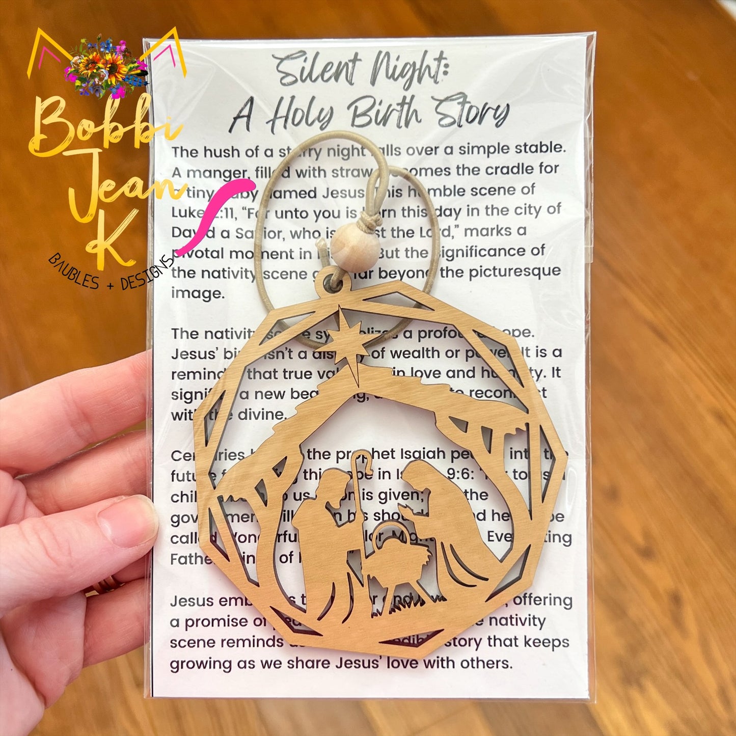 Nativity "Silent Night: A Holy Birth Story" Wood Story Ornament & Car Charm