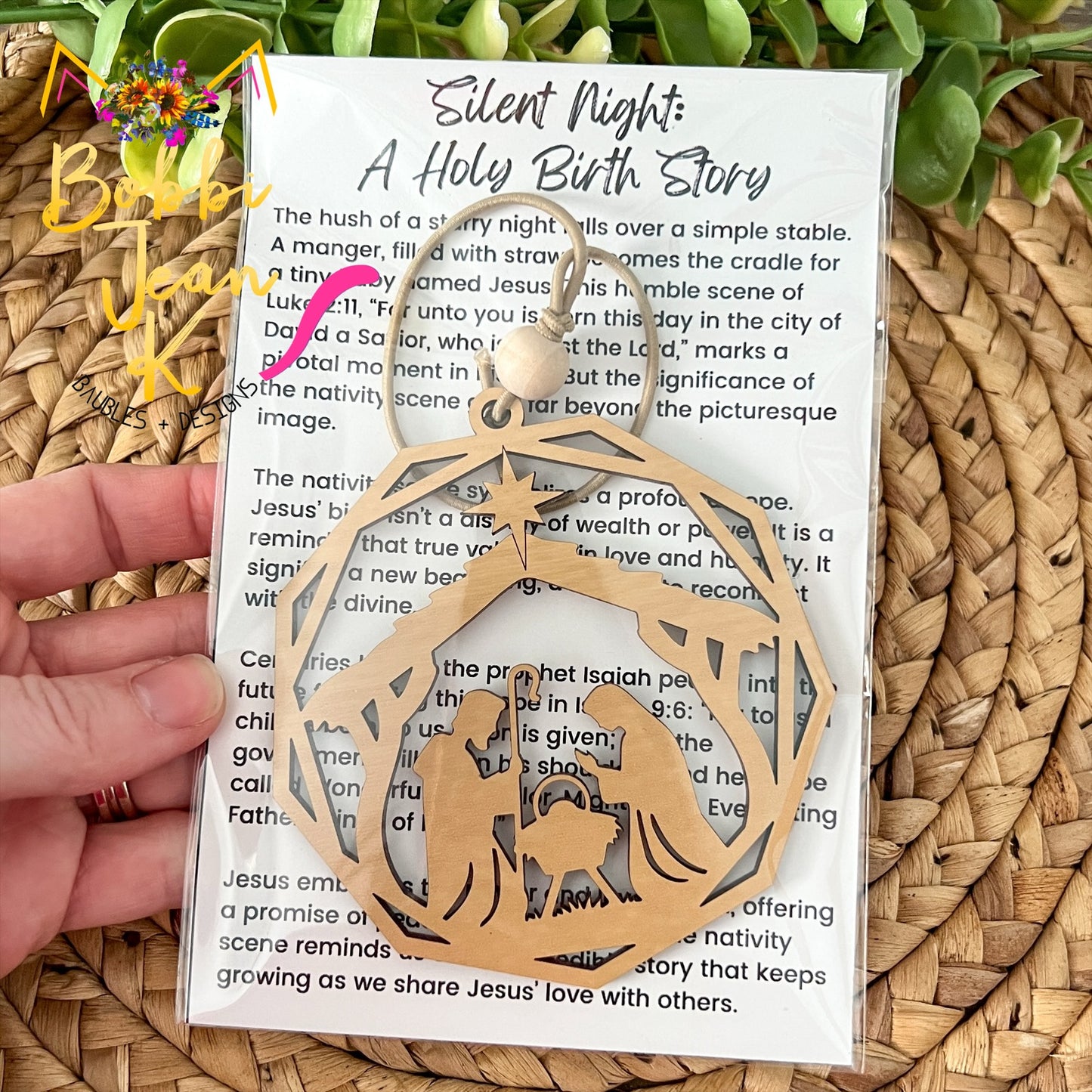 Nativity "Silent Night: A Holy Birth Story" Wood Story Ornament & Car Charm