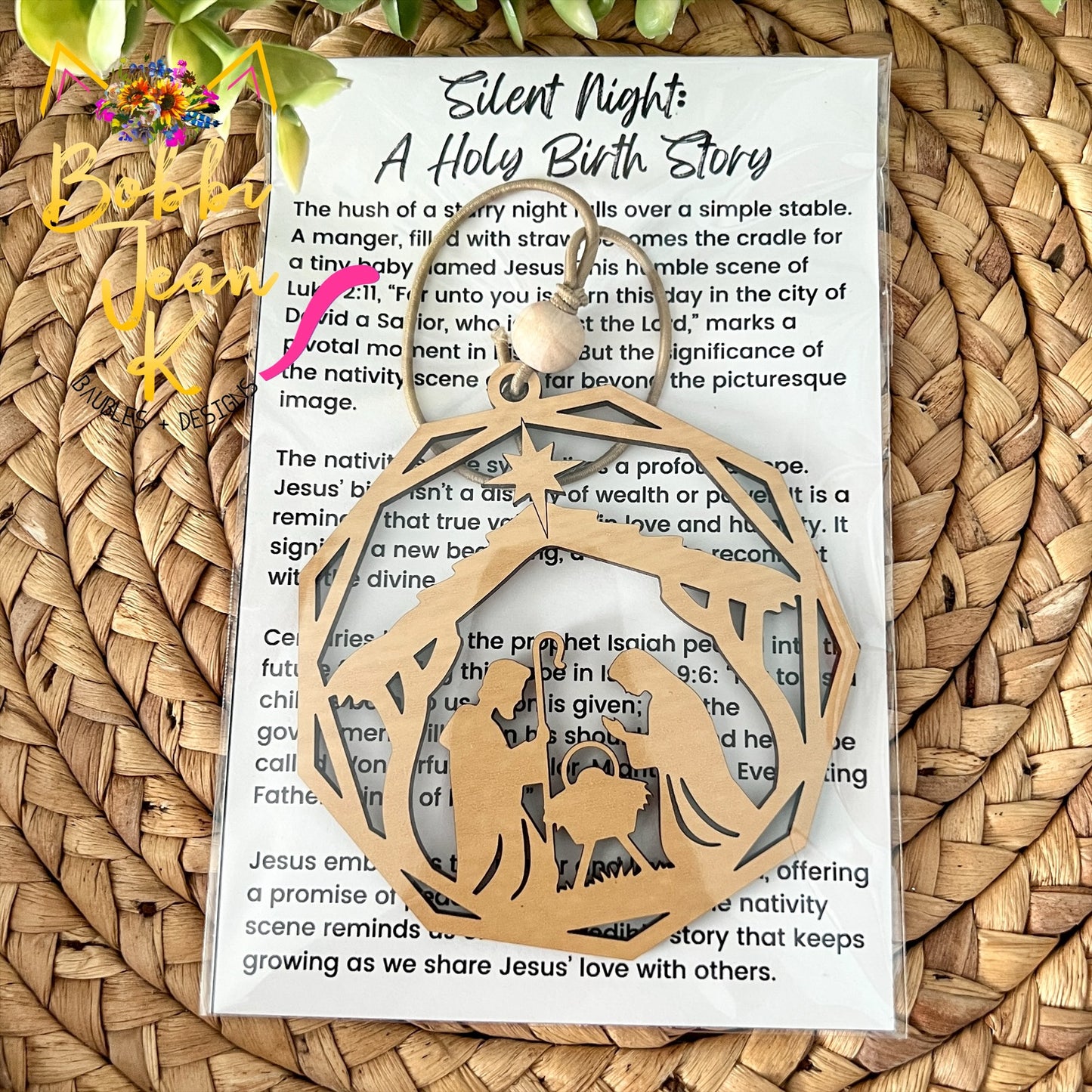 Nativity "Silent Night: A Holy Birth Story" Wood Story Ornament & Car Charm