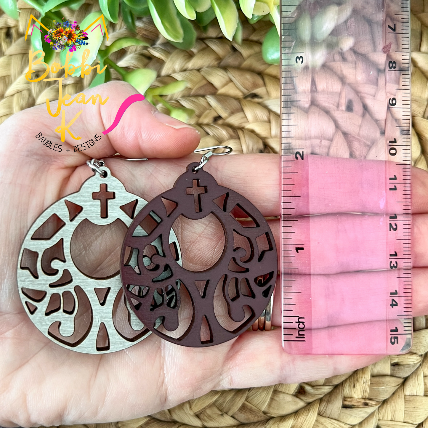 Detailed Cross Hoop Dyed Wood Earrings: Choose From 2 Colors