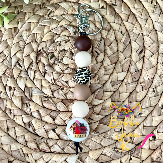 Brown Leopard Best Teacher Ever Silicone Beaded Keychain/Bag Charm - ONLY ONE LEFT