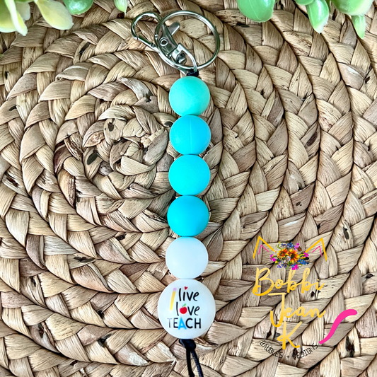 Shades of Blue Live Love Teach Silicone Beaded Keychain/Bag Charm - ONLY ONE LEFT