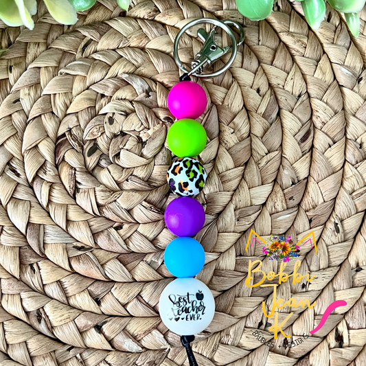 Bright Leopard Best Teacher Ever Silicone Beaded Keychain/Bag Charm - ONLY ONE LEFT