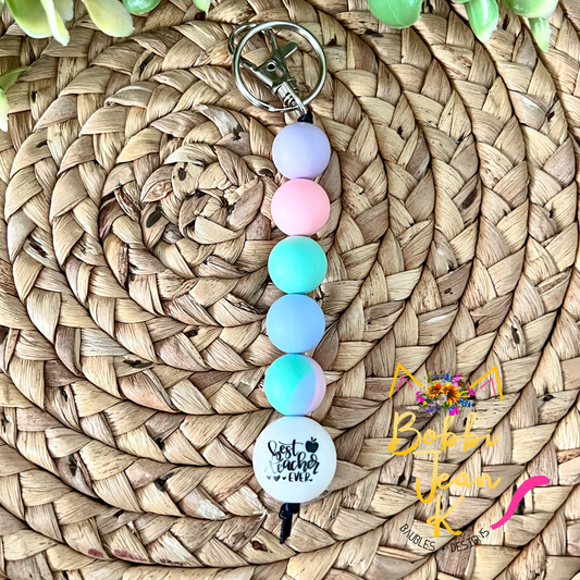 Pastel Best Teacher Ever Silicone Beaded Keychain/Bag Charm - ONLY ONE LEFT