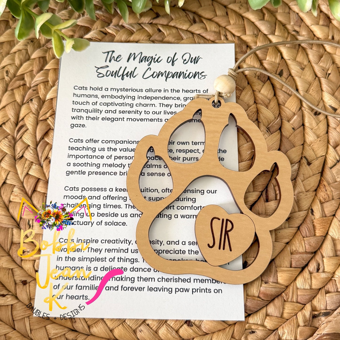 Cat Paw "The Magic of Our Soulful Companions" Wood Story Ornament - Option to Personalize