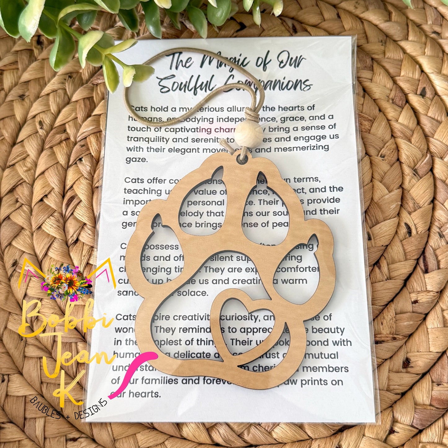 Cat Paw "The Magic of Our Soulful Companions" Wood Story Ornament - Option to Personalize