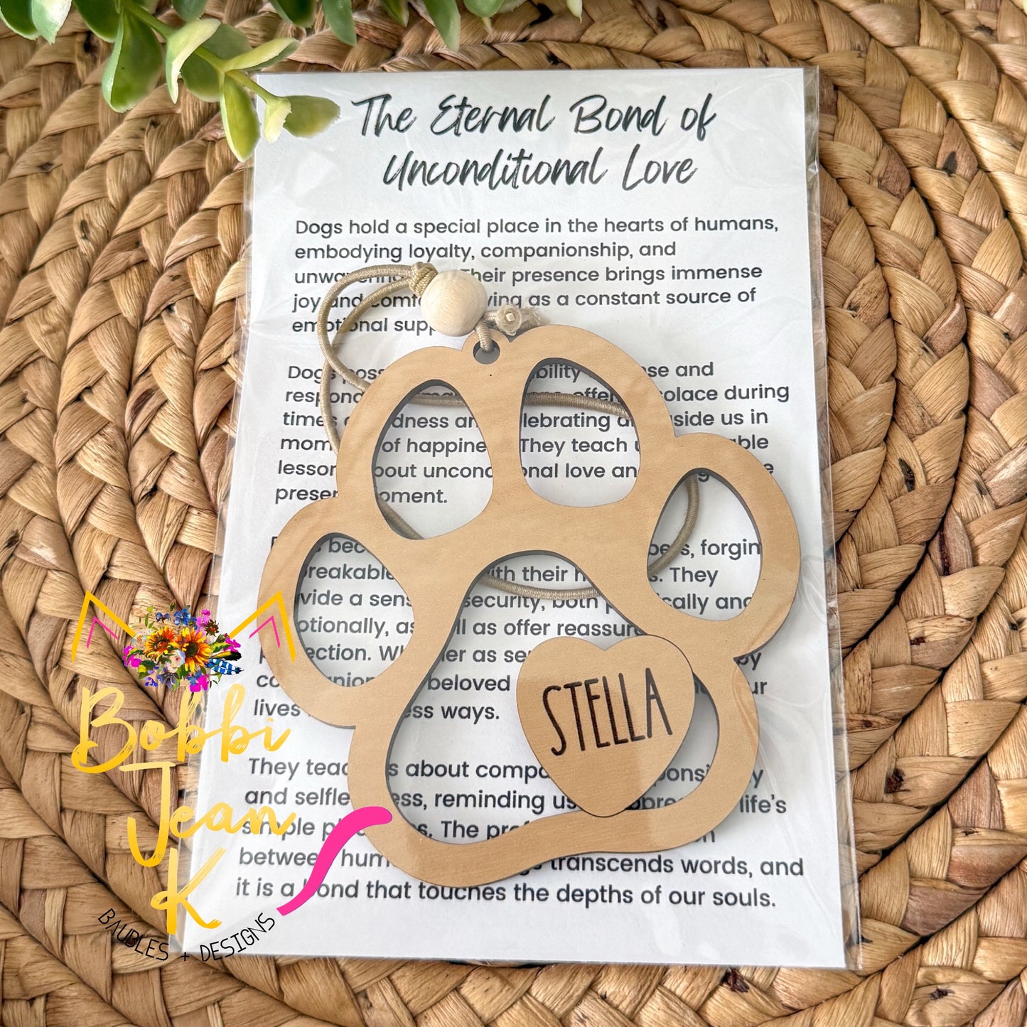 Dog Paw "The Eternal Bond of Unconditional Love" Wood Story Ornament - Option to Personalize