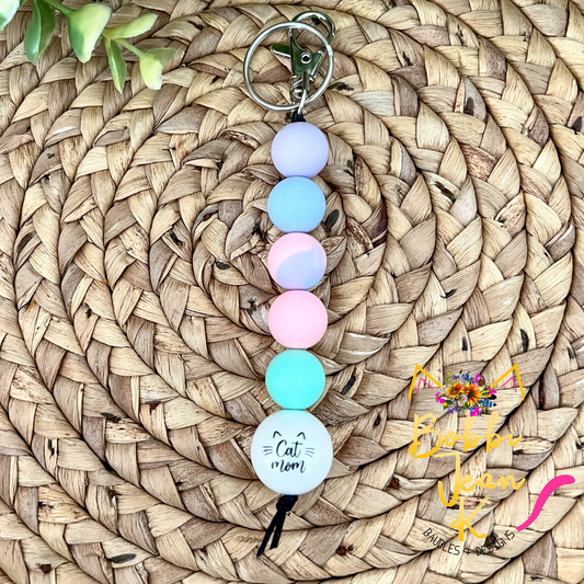 Pastel Cat Mom Silicone Beaded Keychain/Bag Charm - ONLY ONE LEFT