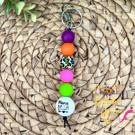 Colorful Leopard Mama Bear Silicone Beaded Keychain/Bag Charm - ONLY ONE LEFT