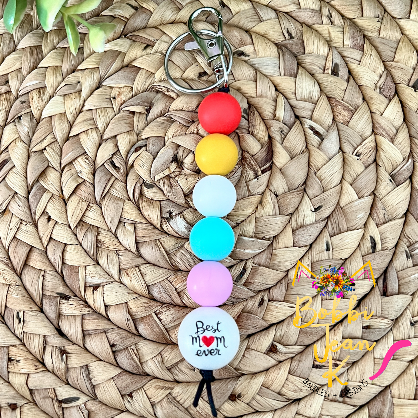 Best Mom Ever Bright Silicone Beaded Keychain/Bag Charm - ONLY ONE LEFT