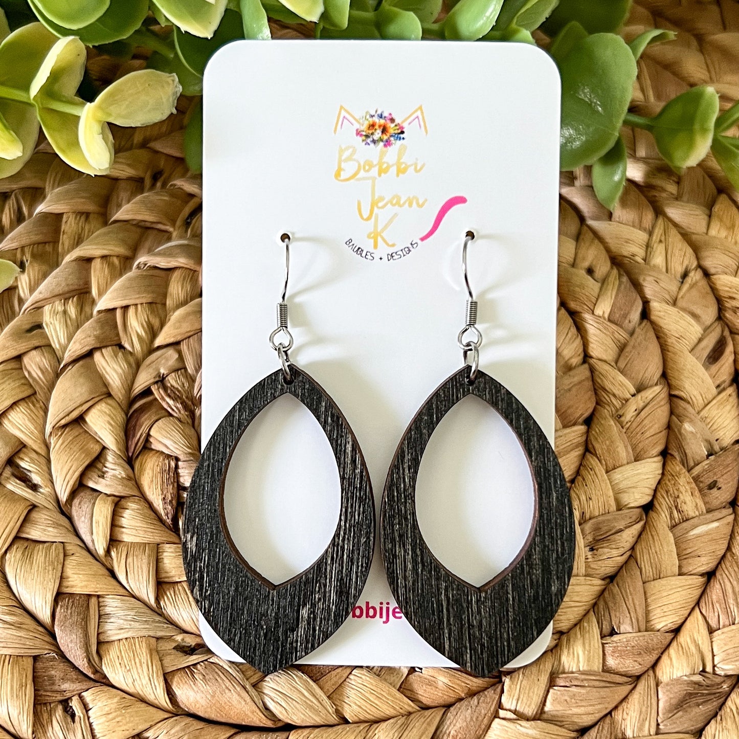 Oval Drop Dyed Wood Earrings: Choose From 3 Colors