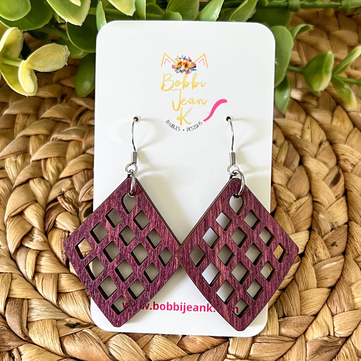 Diamond Cutout Dyed Wood Earrings: Choose From 2 Colors