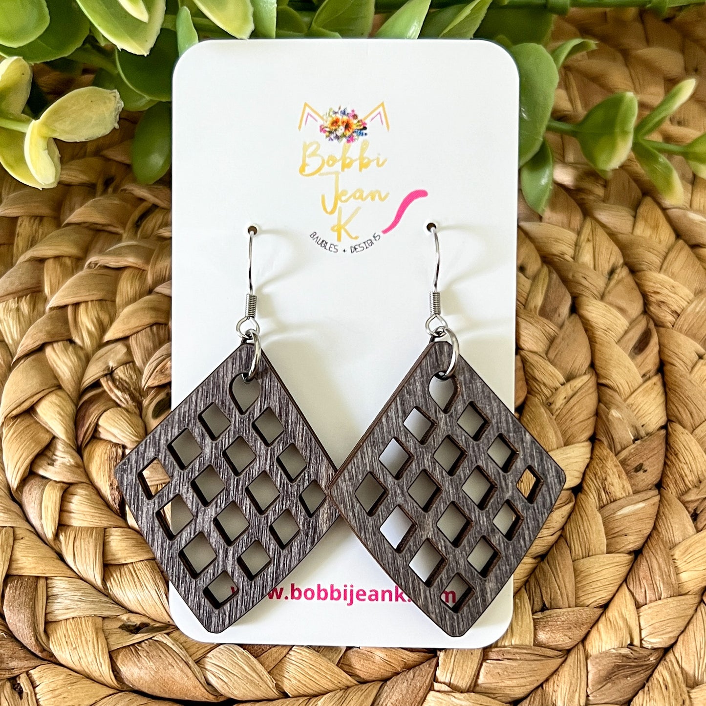 Diamond Cutout Dyed Wood Earrings: Choose From 2 Colors