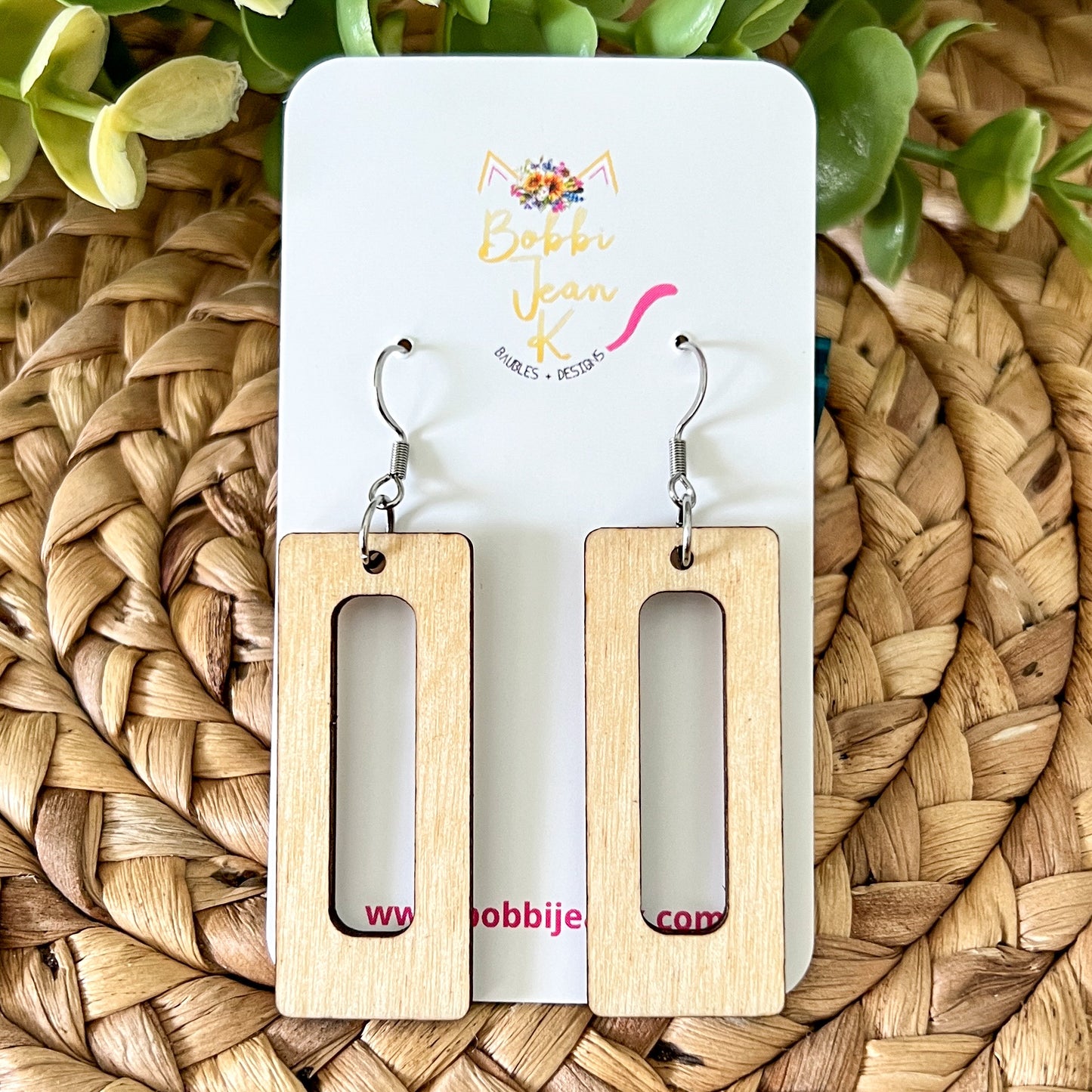 Bar Shape Dyed Wood Earrings: Choose From 2 Colors