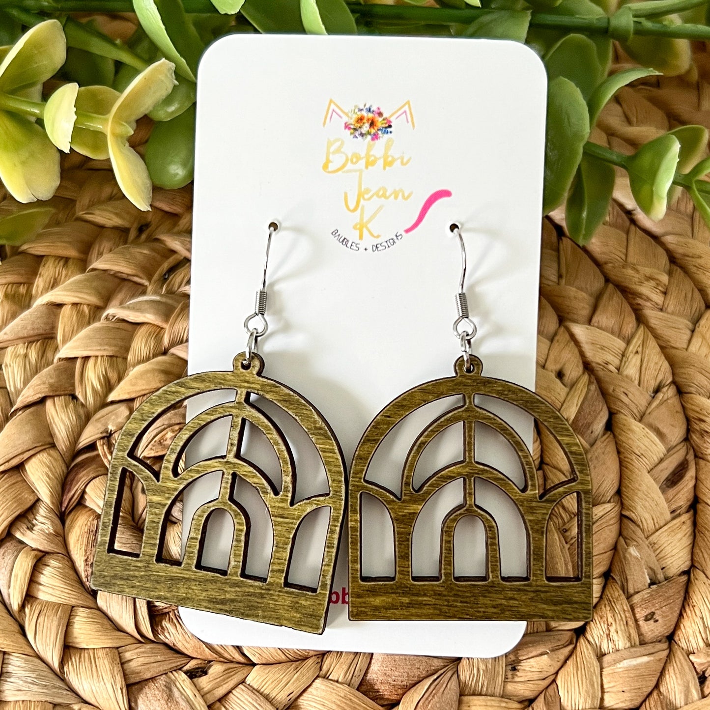 Arched Window Dyed Wood Earrings: Choose From 2 Colors