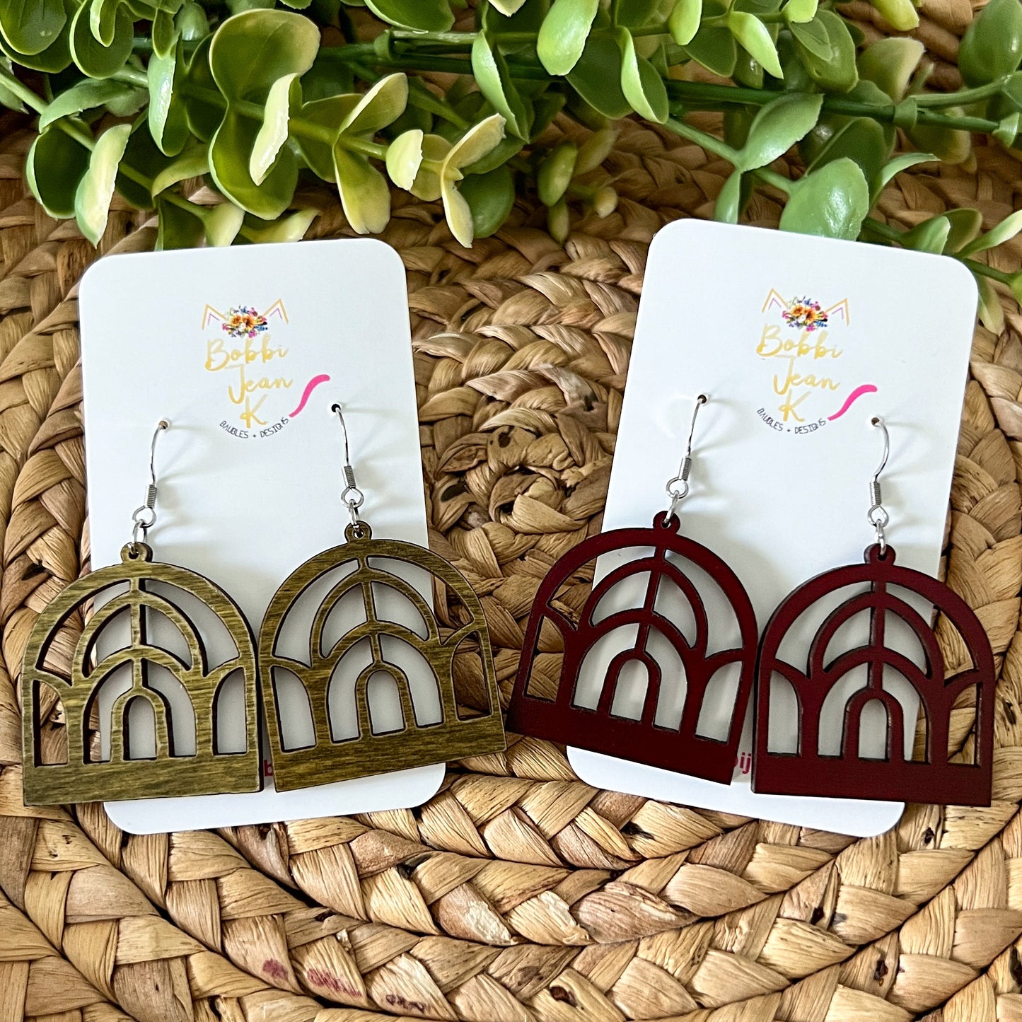 Arched Window Dyed Wood Earrings: Choose From 2 Colors