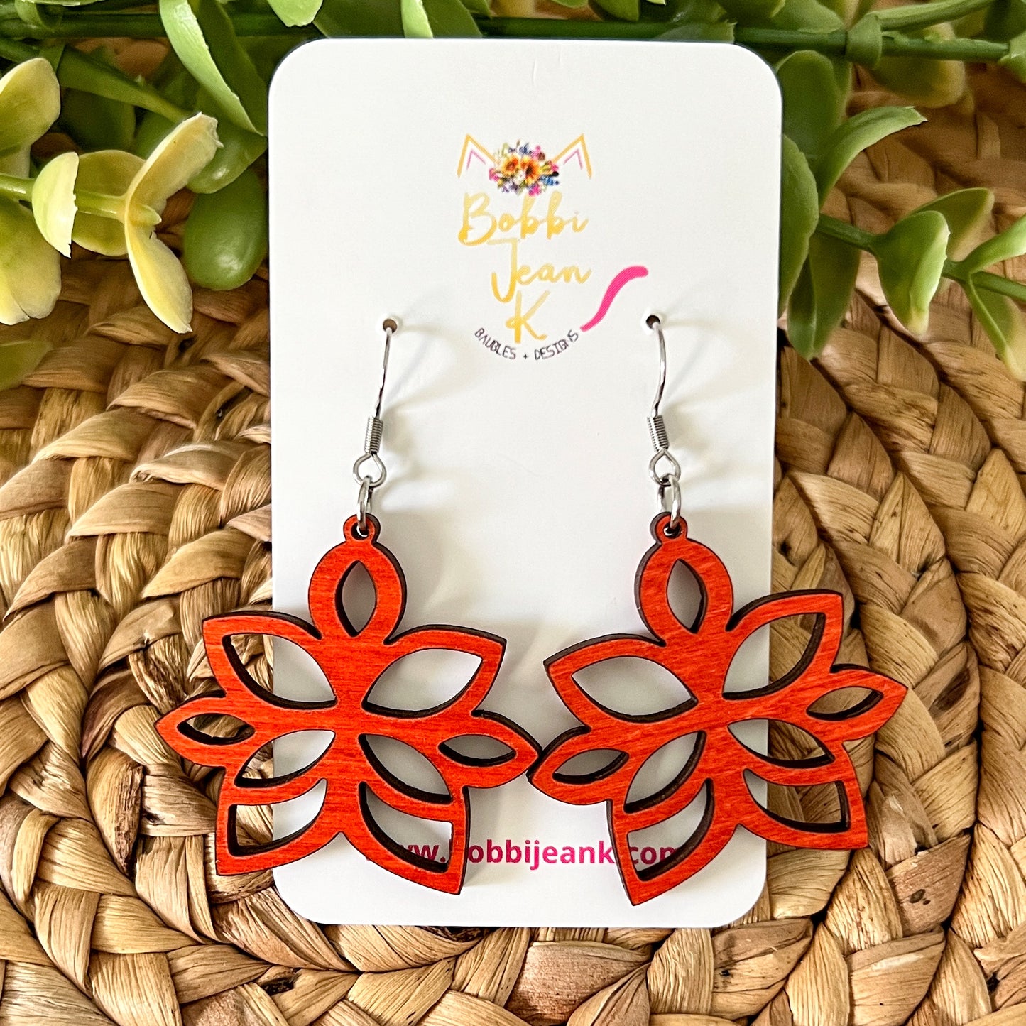 Funky Floral Dyed Wood Earrings: Choose From 3 Colors