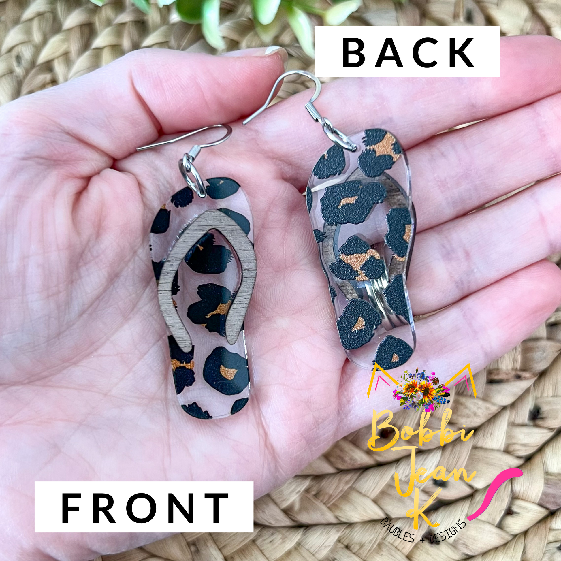 Leopard Print Acrylic Swimsuit & Flip Flop Earrings