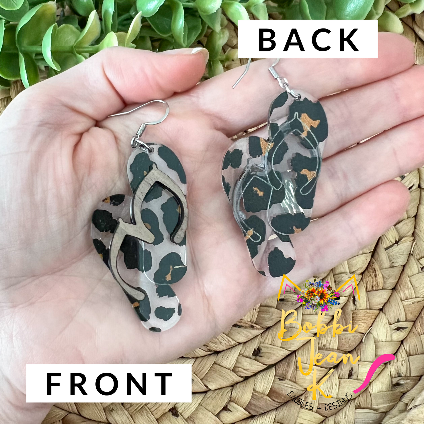 Acrylic & Wood Paired Flip Flop Earrings: Choose From 4 Prints