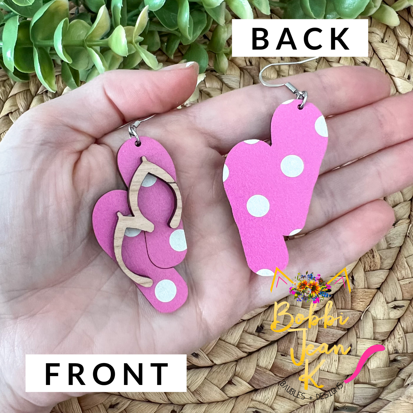 Acrylic & Wood Paired Flip Flop Earrings: Choose From 4 Prints