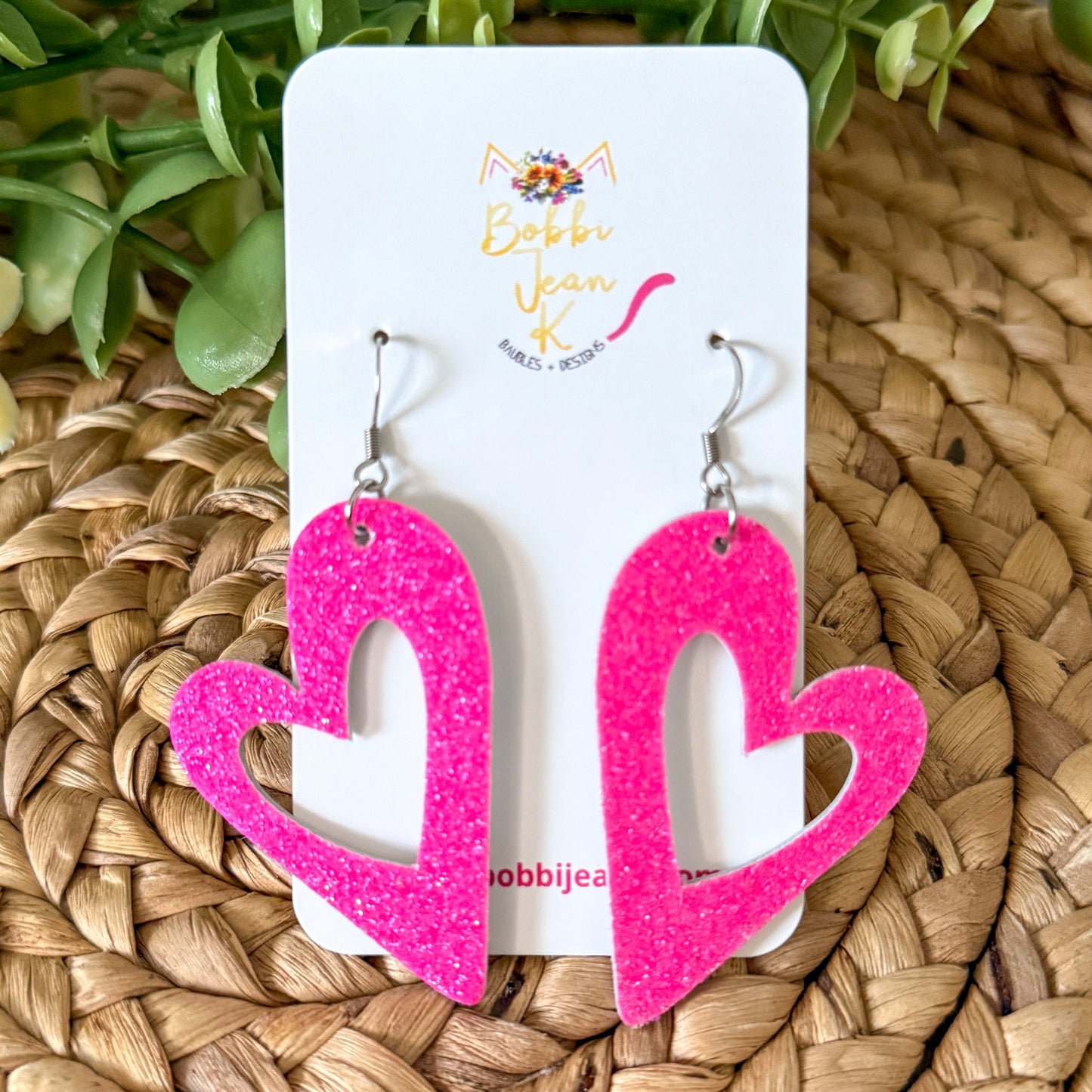 Infused Glitter Heart Cutout Leather Earrings: Choose From 4 Colors