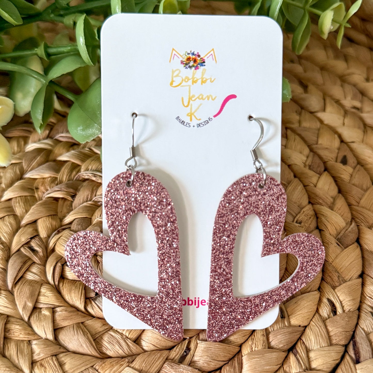 Infused Glitter Heart Cutout Leather Earrings: Choose From 4 Colors