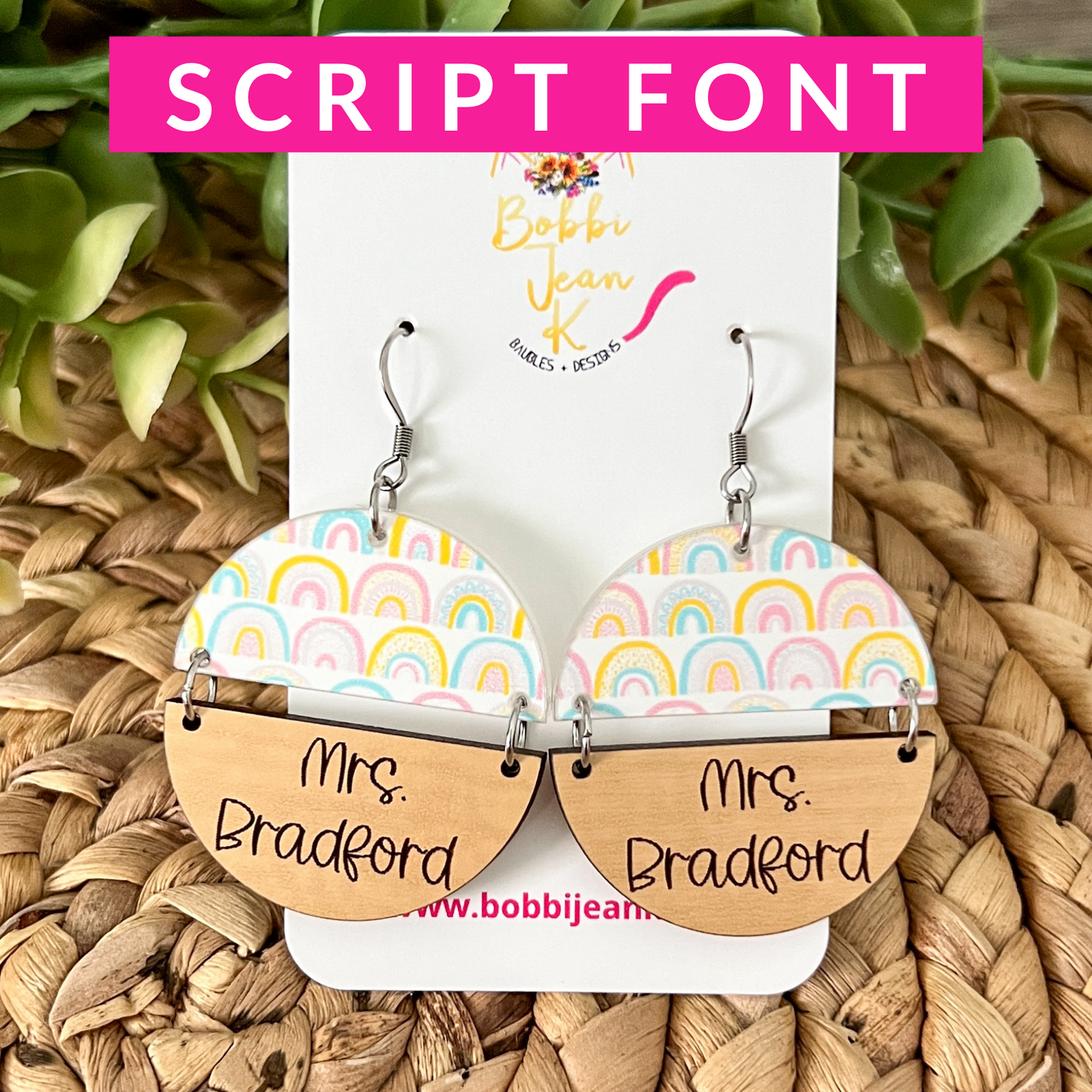 Personalized Name Acrylic & Wood Split Circle Earrings: Choose from 2 Font Options