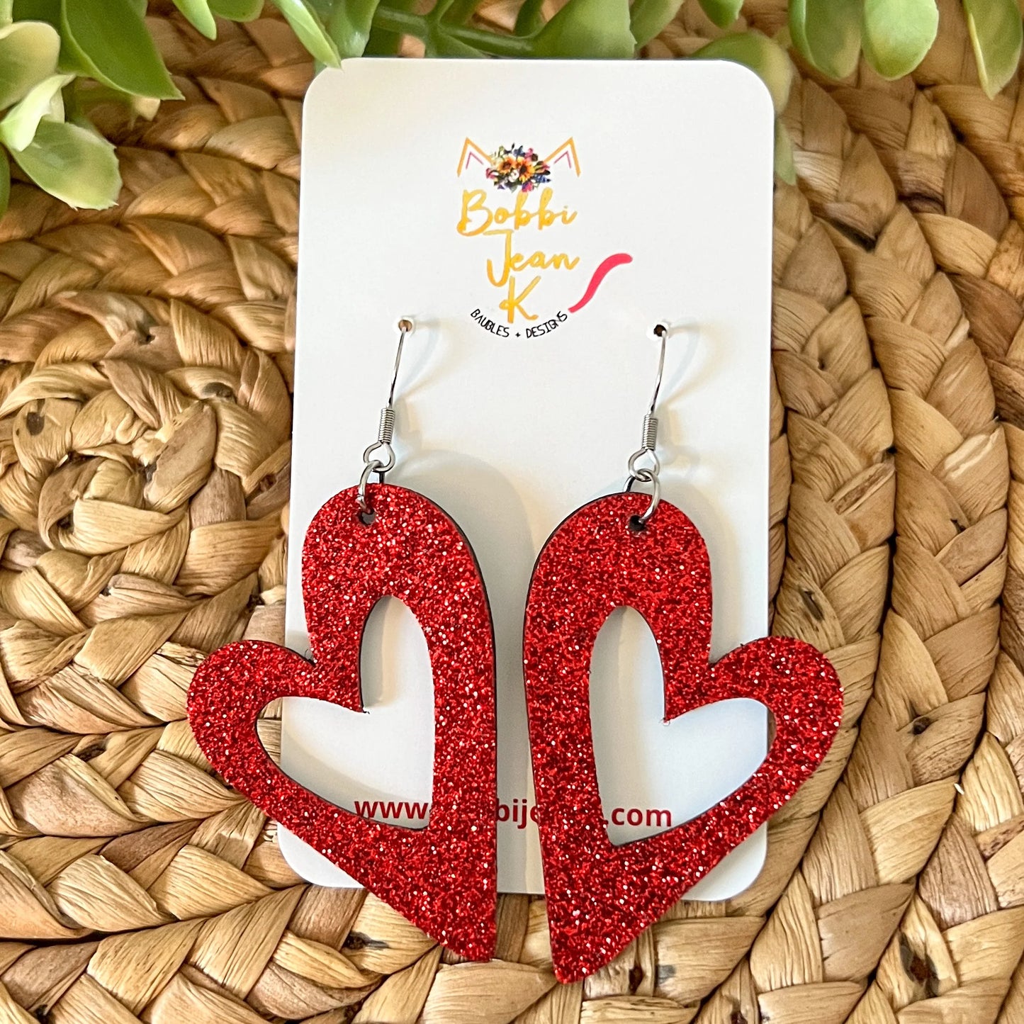 Infused Glitter Heart Cutout Leather Earrings: Choose From 4 Colors