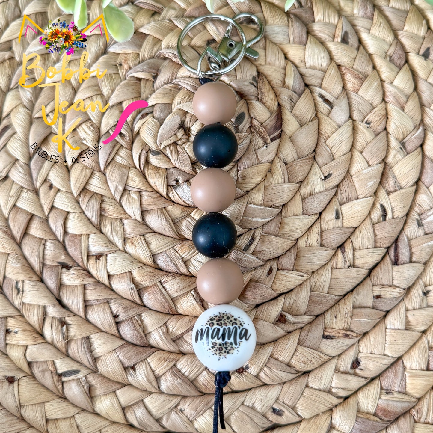 SALE: Black & Brown Mama Silicone Beaded Keychain/Bag Charm - ONLY ONE LEFT