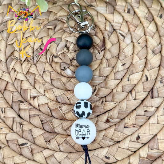 SALE: Cow Print Leopard Mama Bear Silicone Beaded Keychain/Bag Charm - ONLY ONE LEFT