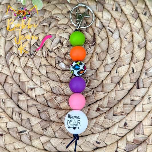 SALE: Colorful Leopard Mama Bear Silicone Beaded Keychain/Bag Charm - ONLY ONE LEFT