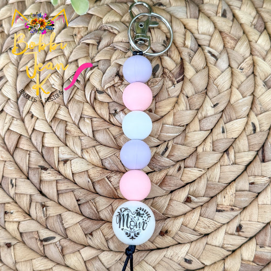 SALE: Pastel Mom Heart Silicone Beaded Keychain/Bag Charm - ONLY ONE LEFT