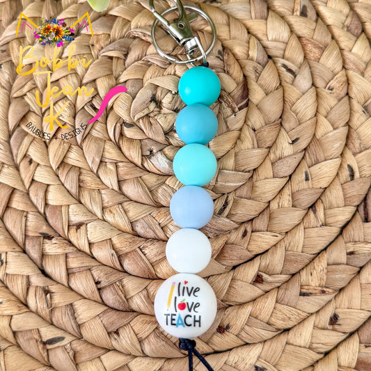 SALE: Shades of Blue Live Love Teach Silicone Beaded Keychain/Bag Charm - ONLY ONE LEFT