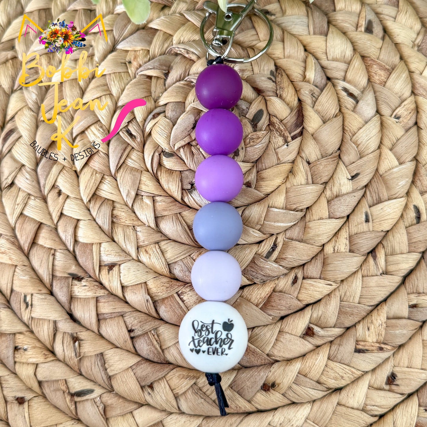 SALE: Shades of Purple Best Teacher Ever Silicone Beaded Keychain/Bag Charm - ONLY ONE LEFT