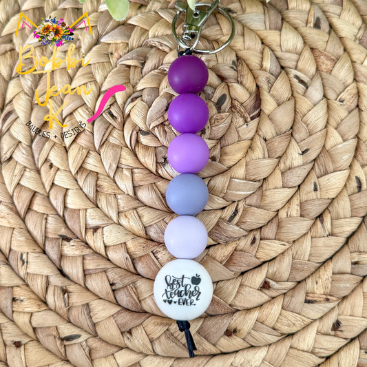 SALE: Shades of Purple Best Teacher Ever Silicone Beaded Keychain/Bag Charm - ONLY ONE LEFT