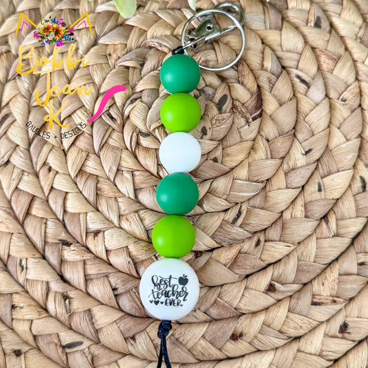 SALE: Shades of Green Best Teacher Ever Silicone Beaded Keychain/Bag Charm - ONLY ONE LEFT