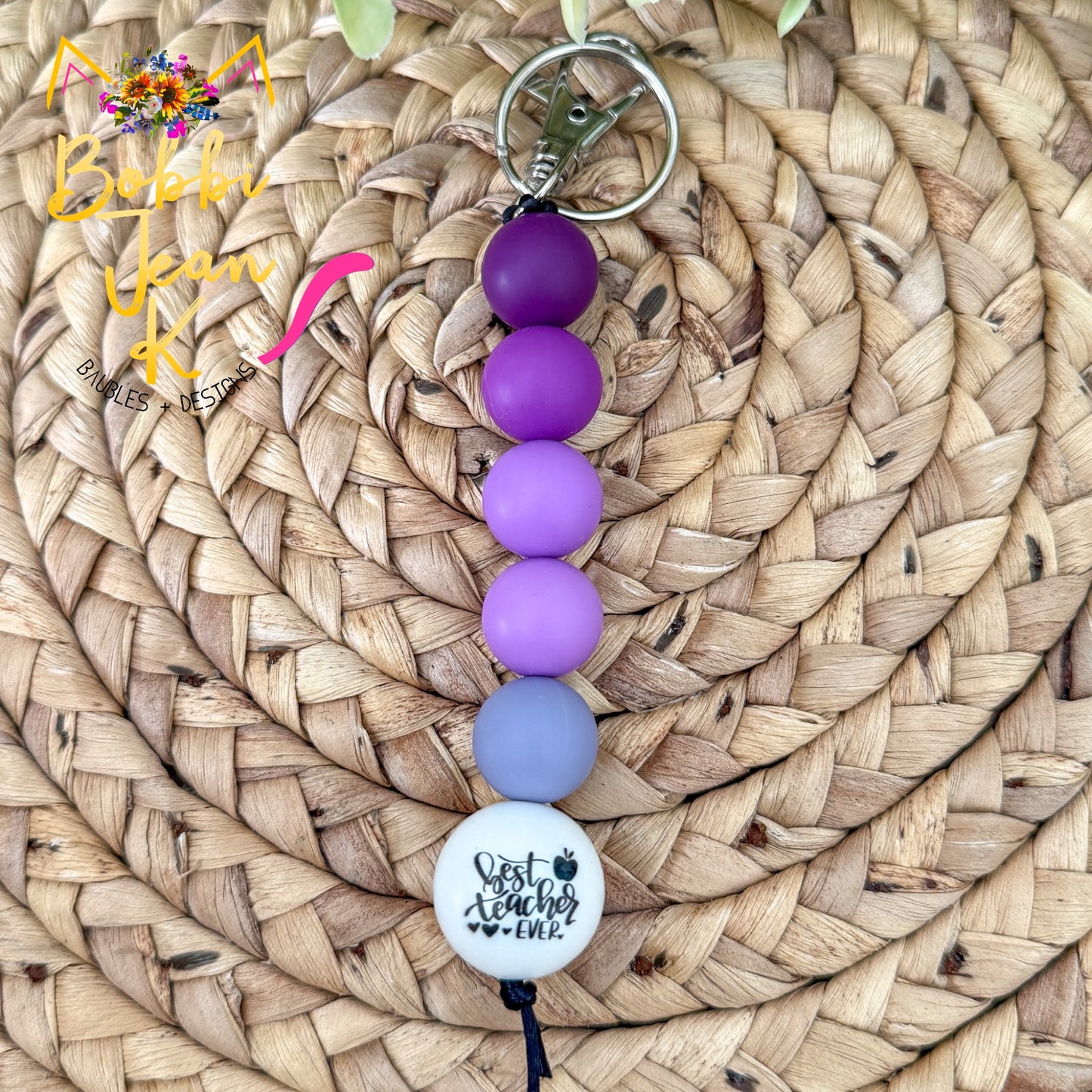 SALE: Shades of Purple Best Teacher Ever Silicone Beaded Keychain/Bag Charm - ONLY ONE LEFT