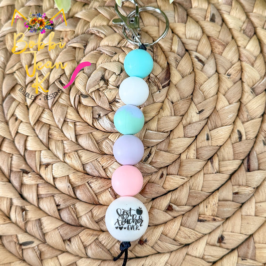 SALE: Pastel Best Teacher Ever Silicone Beaded Keychain/Bag Charm - ONLY ONE LEFT