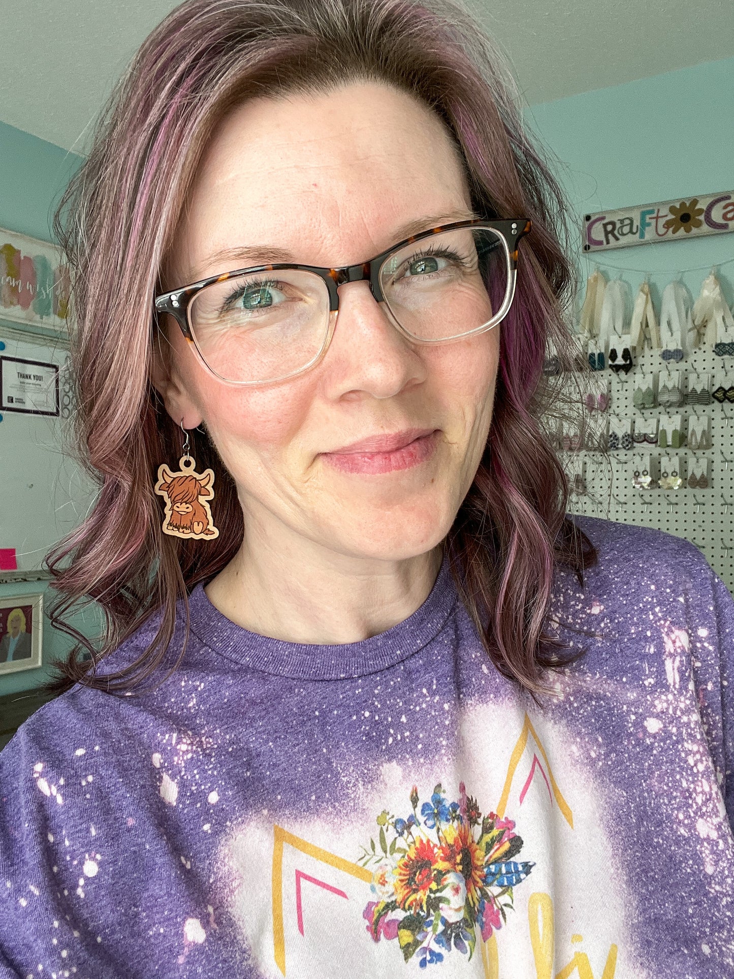 Highland Cow Hand Painted Wood Earrings: Choose from 3 Sizes