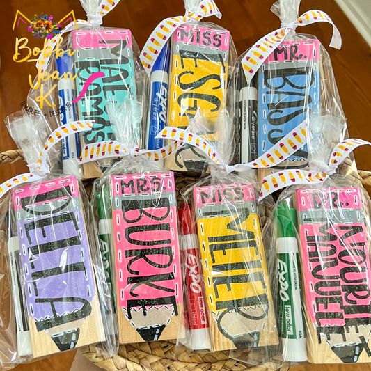 Hand Painted & Lettered Dry Erase Eraser + Marker Gift Set: Choose from 5 Pencil Colors