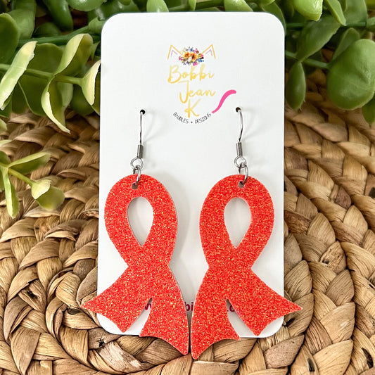 Orange Infused Glitter "Flared" Awareness Ribbon Earrings: Kidney Cancer, Spinal Cancer, Leukemia, Multiple Sclerosis