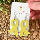 Yellow Infused Glitter "Flared" Awareness Ribbon Earrings: Sarcoma/Bone Cancer, Support Our Troops