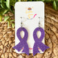 Purple Infused Glitter "Flared" Awareness Ribbon Earrings: Pancreatic Cancer, Leiomyosarcoma, Vitaligo, Premature Birth, Alzheimer's, Epilepsy & Seizure Disorders, Ulcerative Colitis, Crohn's Disease