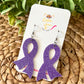 Purple Infused Glitter "Flared" Awareness Ribbon Earrings: Pancreatic Cancer, Leiomyosarcoma, Vitaligo, Premature Birth, Alzheimer's, Epilepsy & Seizure Disorders, Ulcerative Colitis, Crohn's Disease