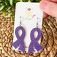 Purple Infused Glitter "Flared" Awareness Ribbon Earrings: Pancreatic Cancer, Leiomyosarcoma, Vitaligo, Premature Birth, Alzheimer's, Epilepsy & Seizure Disorders, Ulcerative Colitis, Crohn's Disease