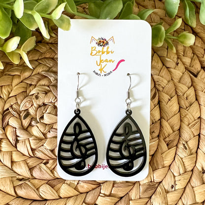 Treble Clef Music Note Earrings: Choose From Acrylic or Wood