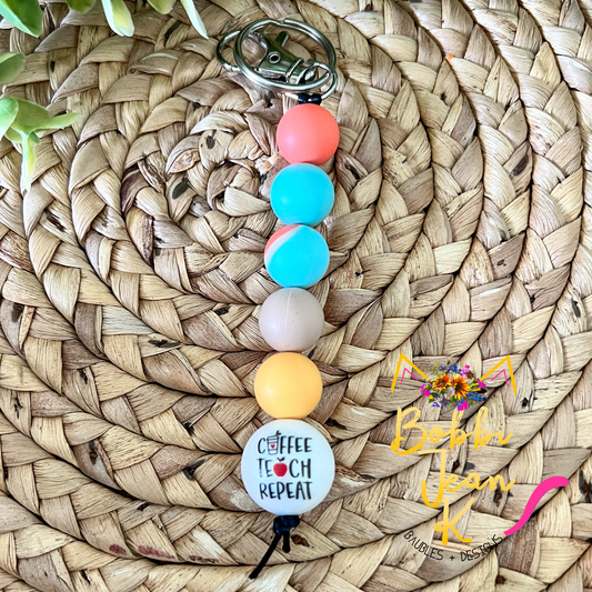 Desert Tie Dye Coffee Teach Repeat Silicone Beaded Keychain/Bag Charm - ONLY ONE LEFT